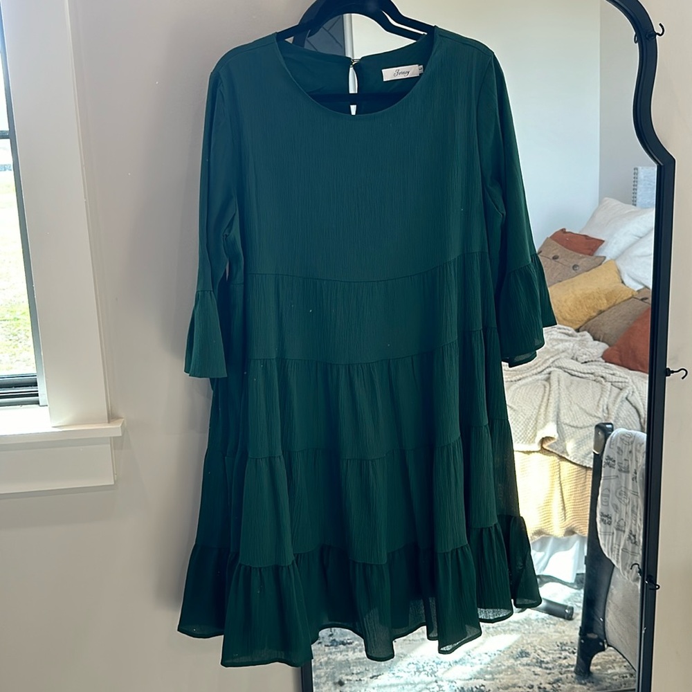 Joteisy Ruffle Sleeve Round Neck Loose Fit Casual Swing Short Mini Dress